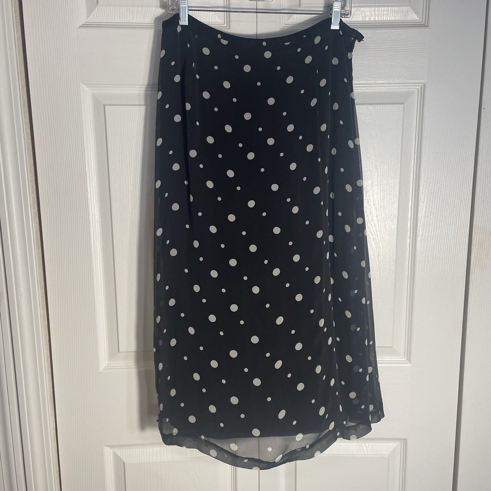 Vintage Talbots Pure Silk Women Size 16 Black Polka Dot Y2K‎ Sheer Lined Midi